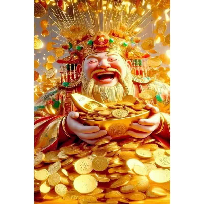Fengshui God of Wealth Canvas Painting Wall Art Luxury Golden Lucky Money Gods Poster Prints For Office Living Room Home Decor