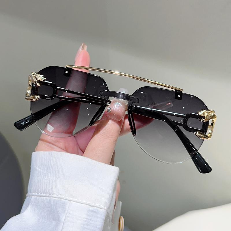 Rimless Pilot Sunglasses Men Fashion Vintage Gradient Casual Shades Women Trendy Brand Design Outdoor Decor Sun Glasses