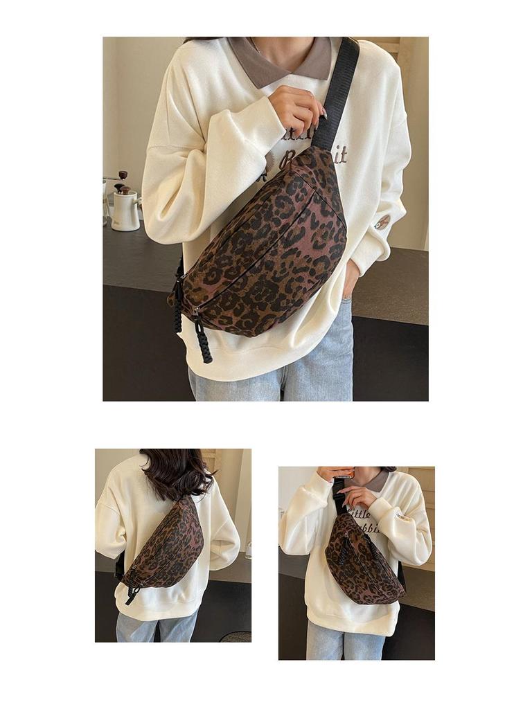 Leopard Print Large Capacity Canvas Crossbody Dumpling Bag - Casual Summer Shoulder Bag.