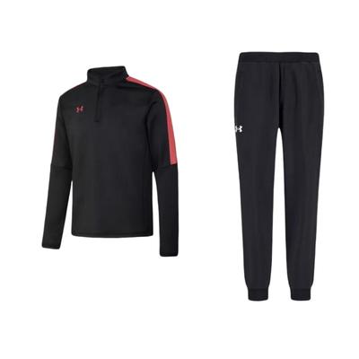 Tuta Sportiva Casual da Uomo con Logo, Pullover da Esterno a Manica Lunga, Pantaloni Lunghi a Vita Media, Tuta Nera 21600705-001+22600301-001