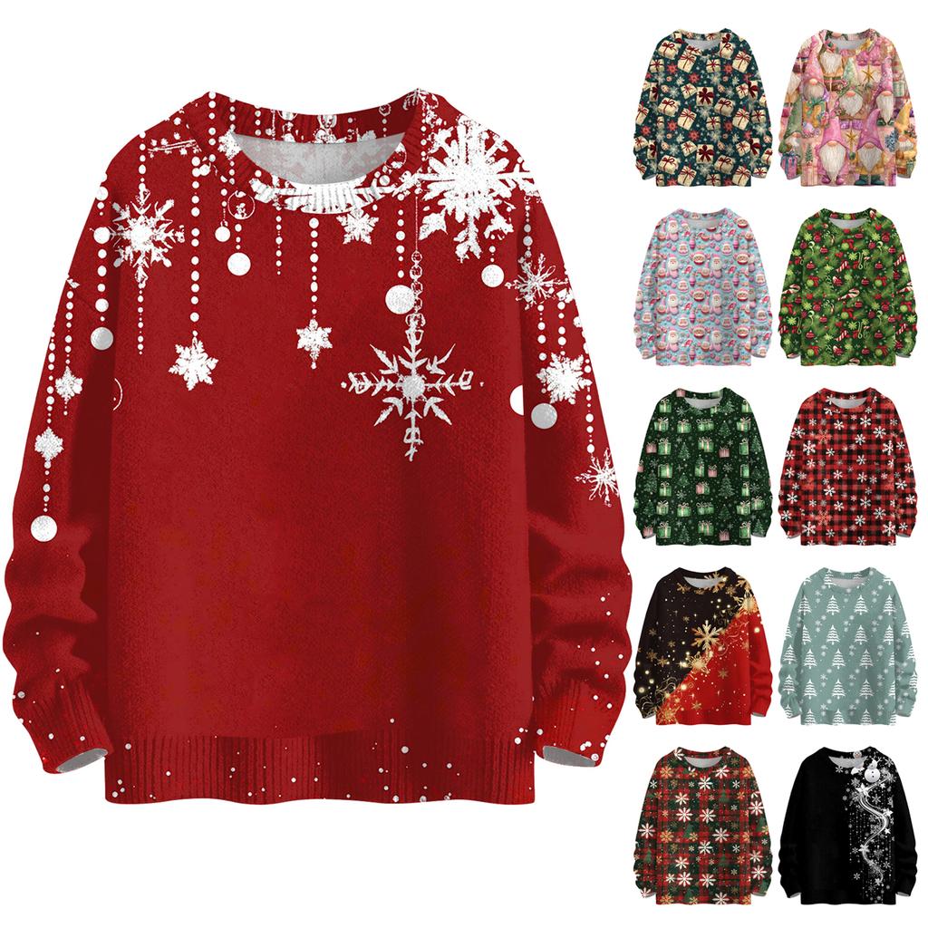 Women's Casual Long Sleeve Woolen Christmas Sweatshirt Fall  Vacation Long Sleeve Pullover