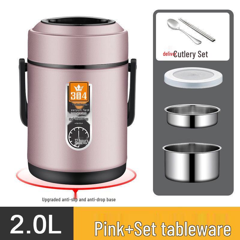Large Capacity 304 Stainless Steel Double-Layer Insulated Lunch Box with Lid - Food Grade for Office Workers and Students