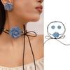Vintage Bohemia Flower Choker Necklace Flower Earrings for Women Elegant Lace-up Rope Chain Necklace Jewelry Accessories