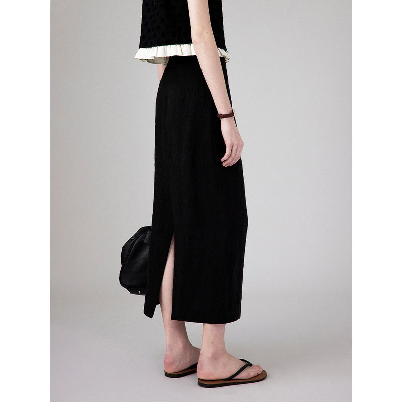 

Autumn Simplicity Long Plus Size Ladies Straight-leg Bodycon Dress Suit Black [Back Slit] 3XL