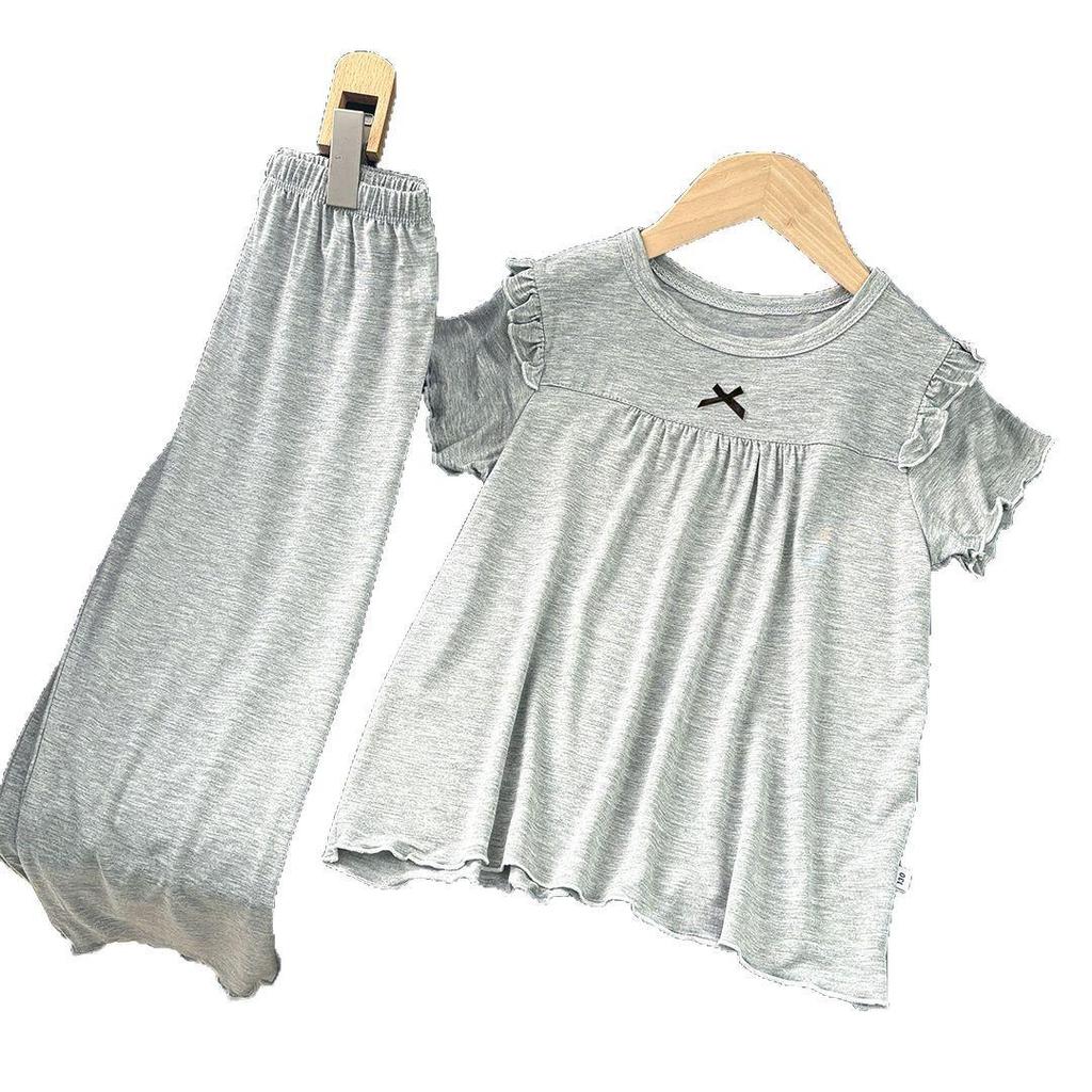 Girls' Lace Princess Pajama Set - Short-Sleeve Homewear, Modal Fabric, Thin Style for Spring/Summer, Air Conditioning Suit.