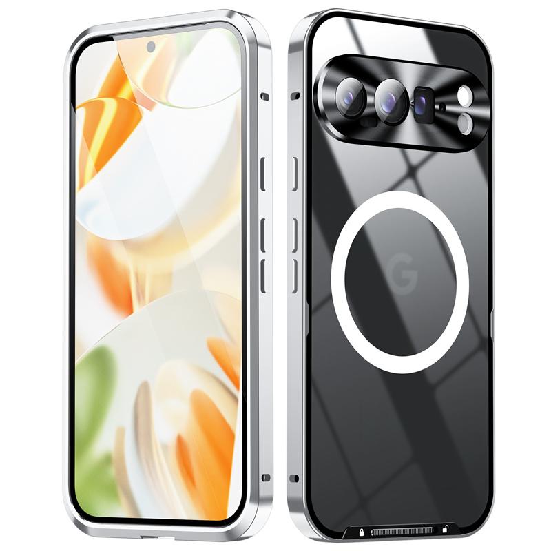 

Роскошный металлический магнитный чехол Magsafe для Google Pixel 9 9Pro 9pro XL, алюминиевый сплав, стеклянная пленка для объектива камеры, противоударная защитная крышка For Pixel 9 Pro XL серебряный