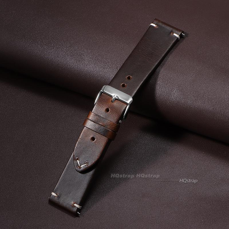 

Vintage Oil Wax Genuine Leather Watch Strap for Samsung Galaxy Watch Band 18mm 19mm 20mm 22mm 24 Brown Black Watchbands Bracelet 21mm темно-коричневого кольору