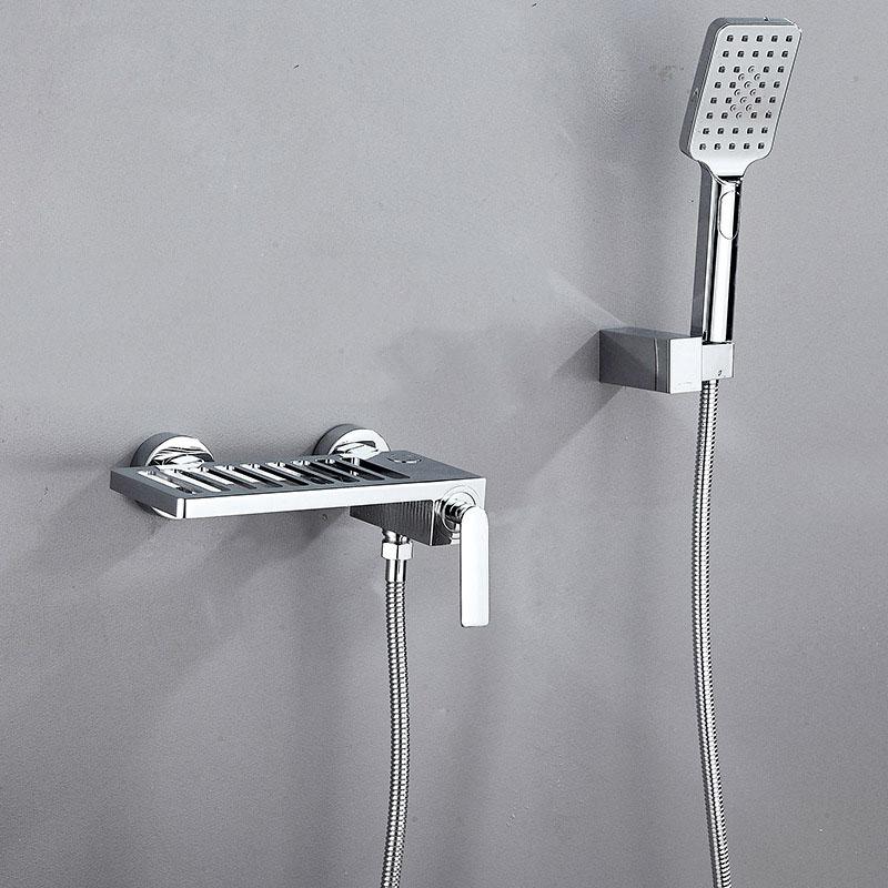 Chrome Brass Simple Shower Set Wall Mounted Hot Cold Water Mixer Faucet Shower Lift Shower Faucet Handheld Shower Set