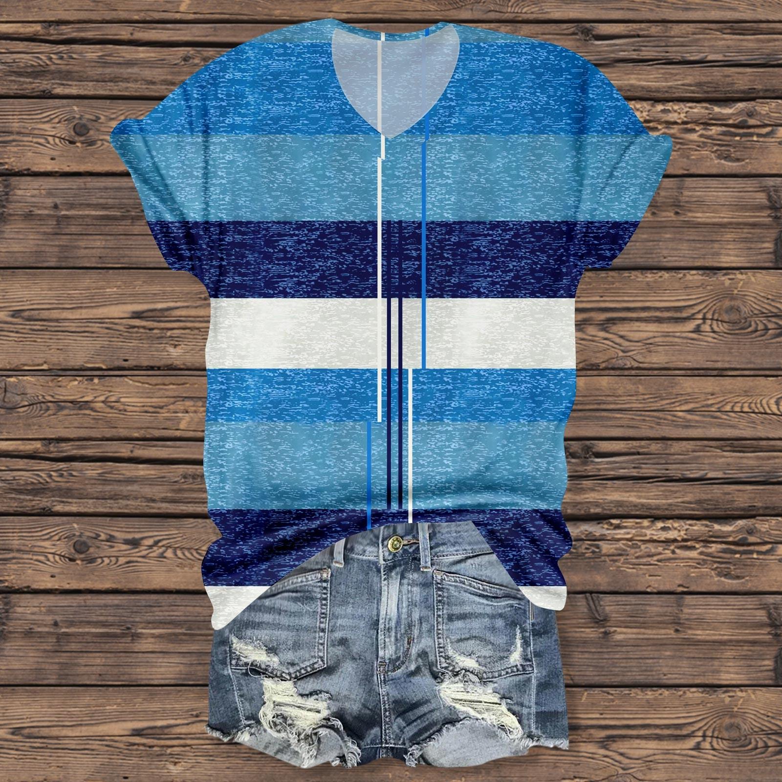 

Женский полосатый топ с V-образным вырезом и короткими рукавами с принтом XL киноварь