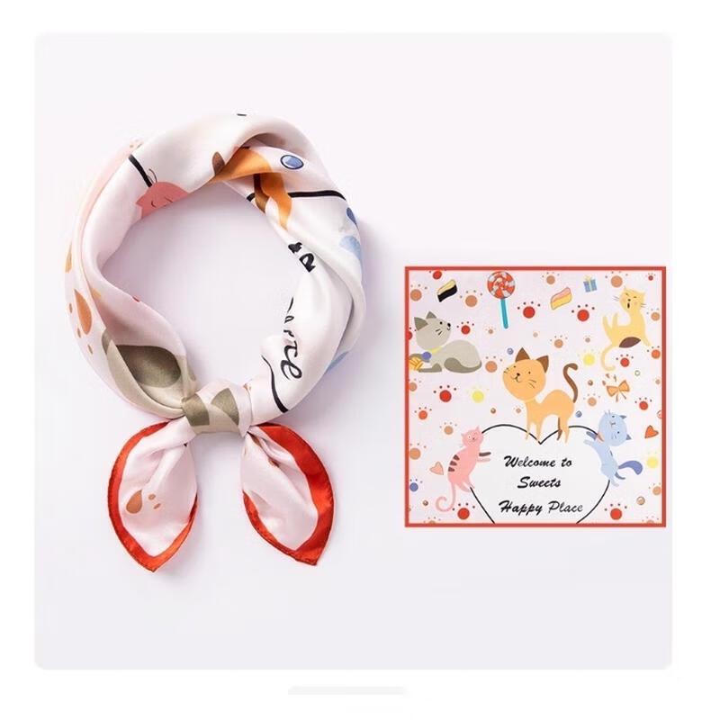 

HANDUNYOU Cat Paradise Small Square Silk Scarf