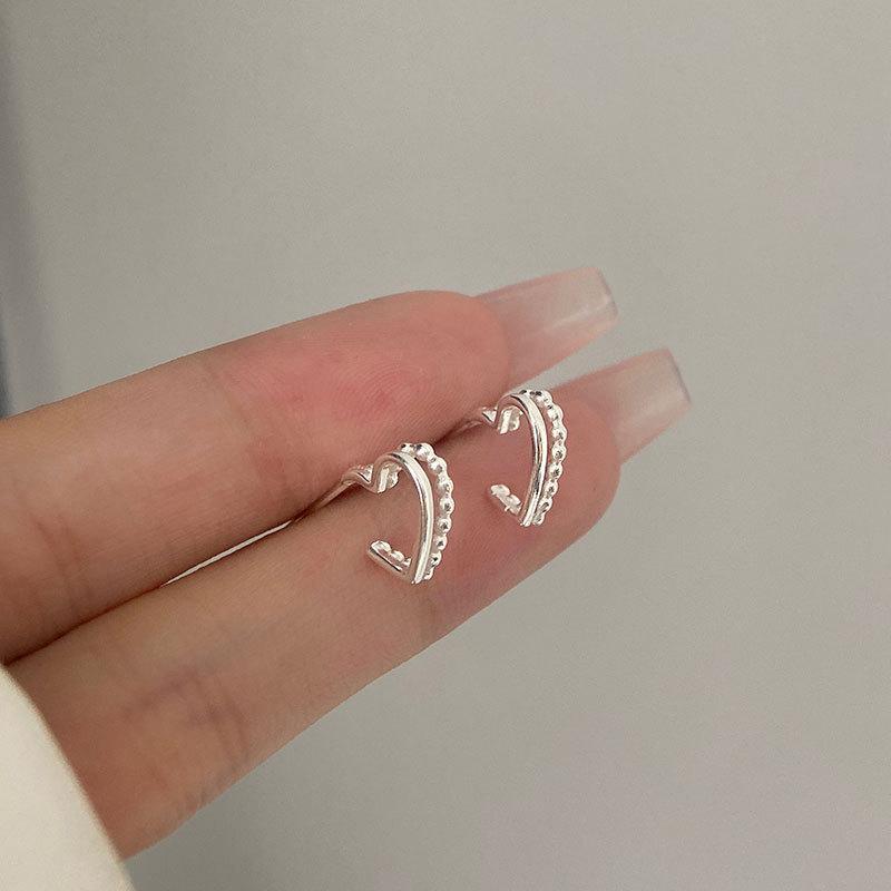 Double-layer Love Bead Edge Heart-shaped Earrings Sweet Design Light Luxury Women