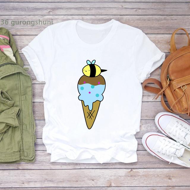 New Arrival 2025 T-Shirt Women Cute Ice Cream Cartoon Print T Shirt Femme Fashion Korean Style Camiseta Mujer Tshirt Ladies Tops
