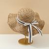 Women's French-Style Lace Bowknot Sunhat with Wavy Brim Foldable Beach Hat for Seaside Travel Spring And Summer