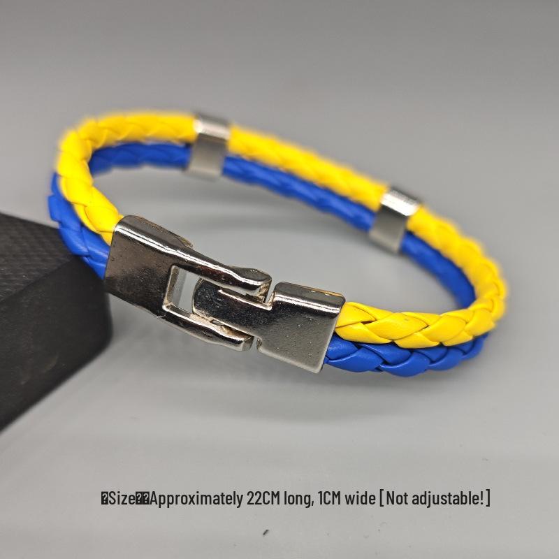 Wielowarstwowa bransoletka ze skóry PU z blokami kolorów niebieskiego i żółtego oraz klamrą z flagą Ukrainy
