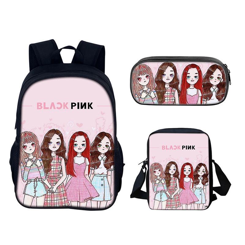 Set de Mochila Estudiantil Blackpink con Material de Nylon y Diseño Creativo para Uso Diario