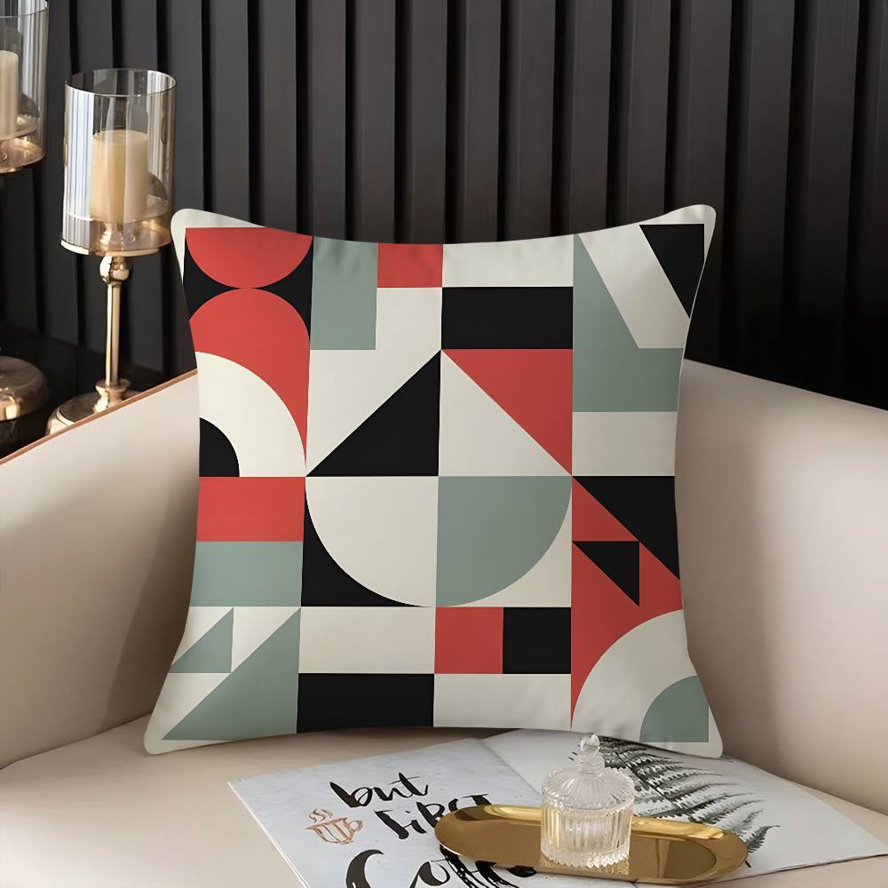 Abstract B-Bauhaus Geometry Pillow Case Home Dorm Chair Back Short Plush Double-sided Printing Office Nap Time Cushion Cover