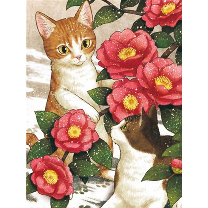 Pintura de Diamante DIY 5D Gato Fofo Bordado de Diamante Cenário de Outono Ponto Cruz Broca Redonda Completa Decoração de Casa Presente Manual