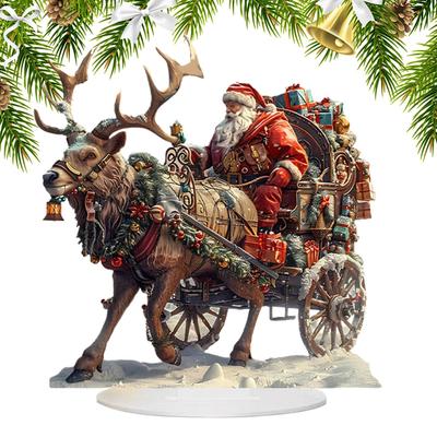 2D Julrenar Släde Jultomte Figur Akryl Prydnad Jul Jultomte på Släde Dekoration Högtidsfest Tillbehör