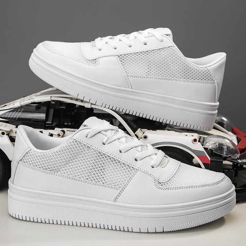 Men's Summer Air Force White Breathable Mesh Shoes, Size 48 - Fashionable Large Size, Versatile Student Footwear.