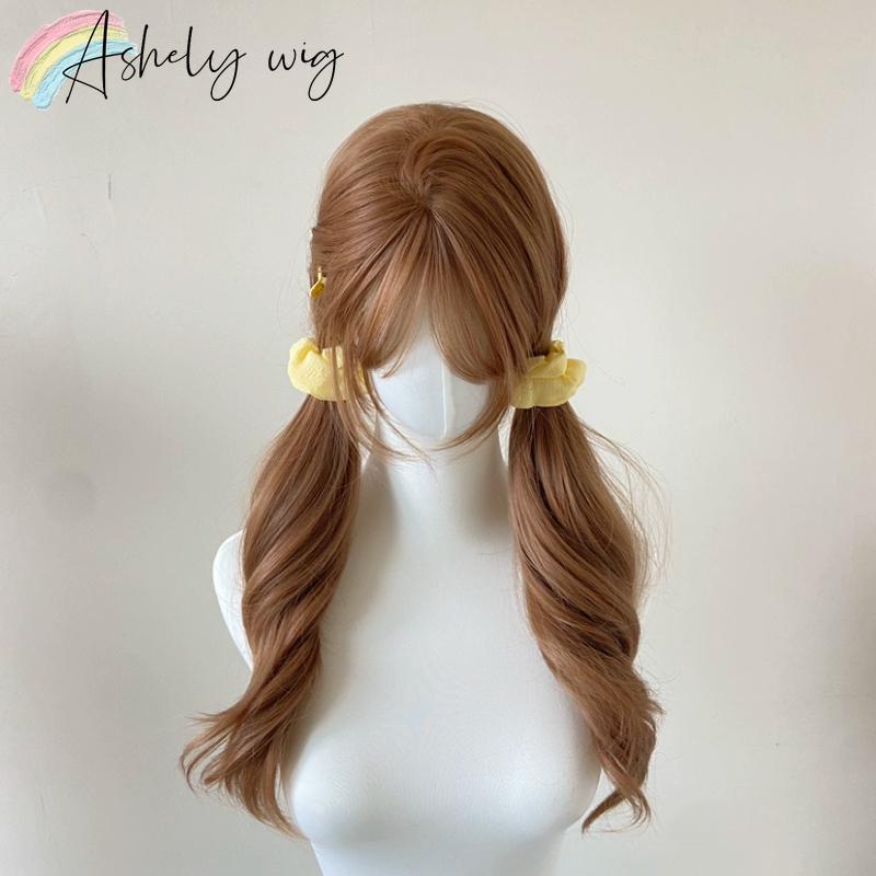 

Ashely Light Brown Wig for Women 22inch Lolita Wigs Curtain Bangs High Quality Cute Synthetic Wigs for Codplsy Peluca Sintética (as the picture,22inches&1pc)