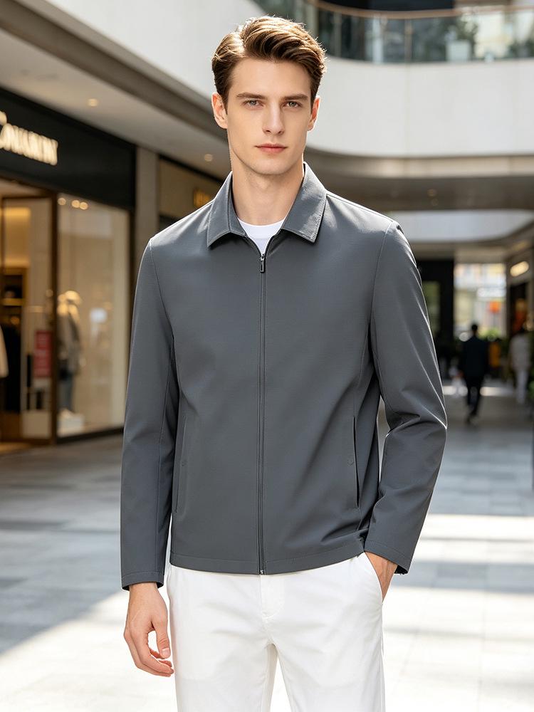Leichte Sonnenschutzjacke für Herren - Frühjahr/Sommer 2026 Business Casual Revers Oberteil, Unifarben