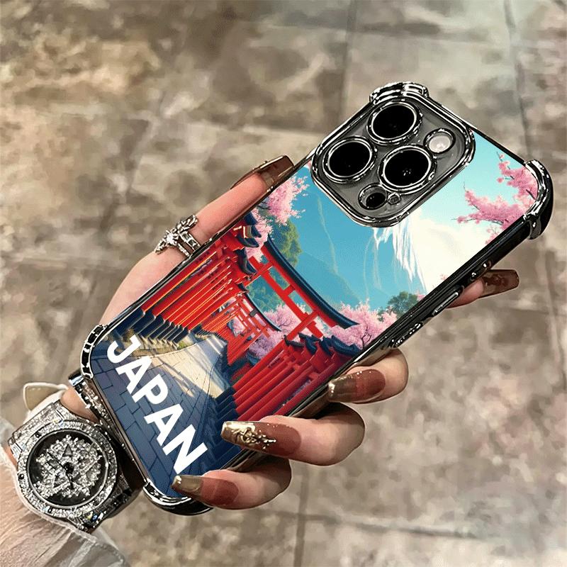 Osaka Tokyo Japan Scenery Plating Phone Case For Iphone 16 17 Pro Max Air 16E 14 15 Plus 12 13 Mini Anti-Fall Airabag Cover