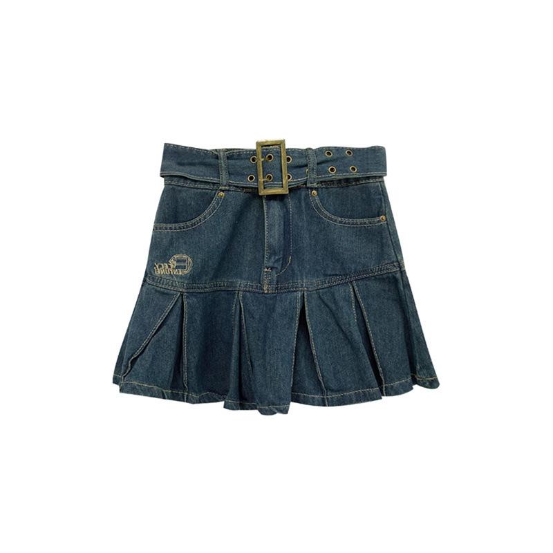 Spicy Girl Women's A-Line Pleated Denim Skirt: High-Waist, Slim, Trendy 2025 Summer Design