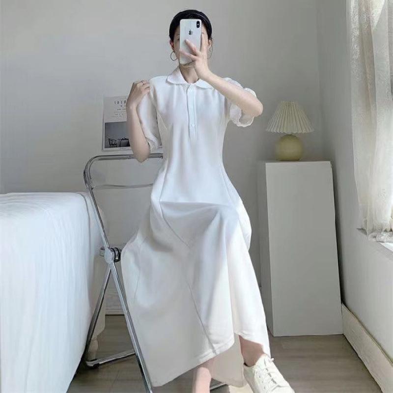 2025 Spring/Summer French Casual Plus Size Polo Neck Slimming T-shirt Dress