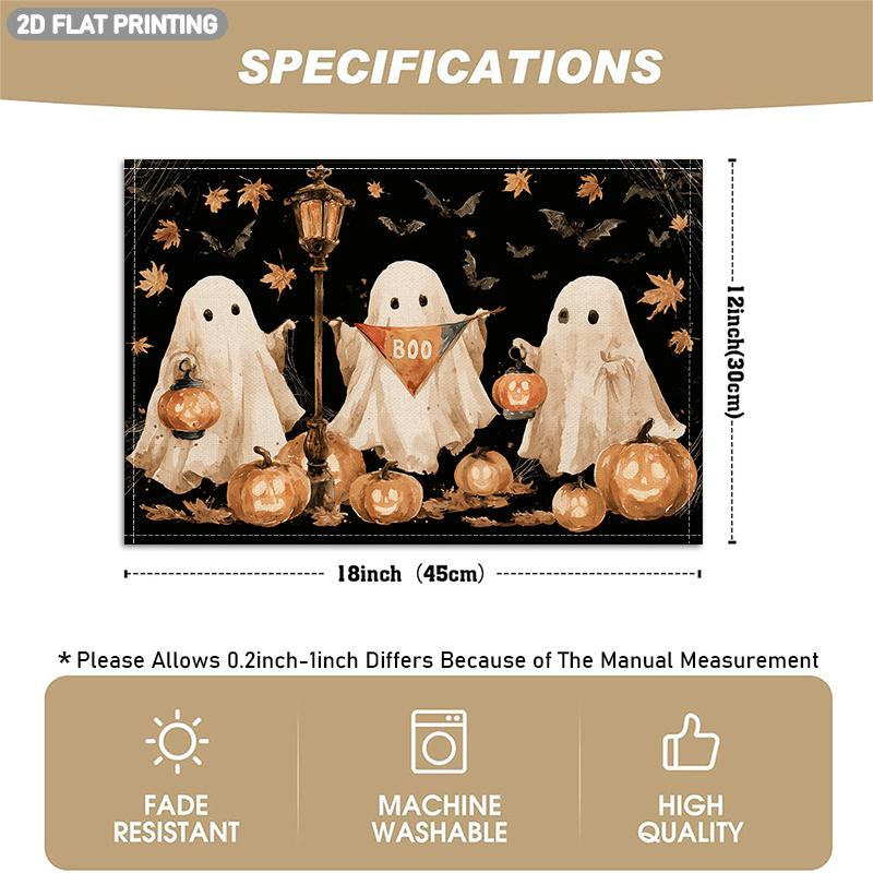 4/6pcs Halloween Themed Placemats, Featuring, Pumpkin, Bat, and Fallen Leaf Patterns, Suitable for Holiday Celebration Decorations. Ideal for Indoor P
