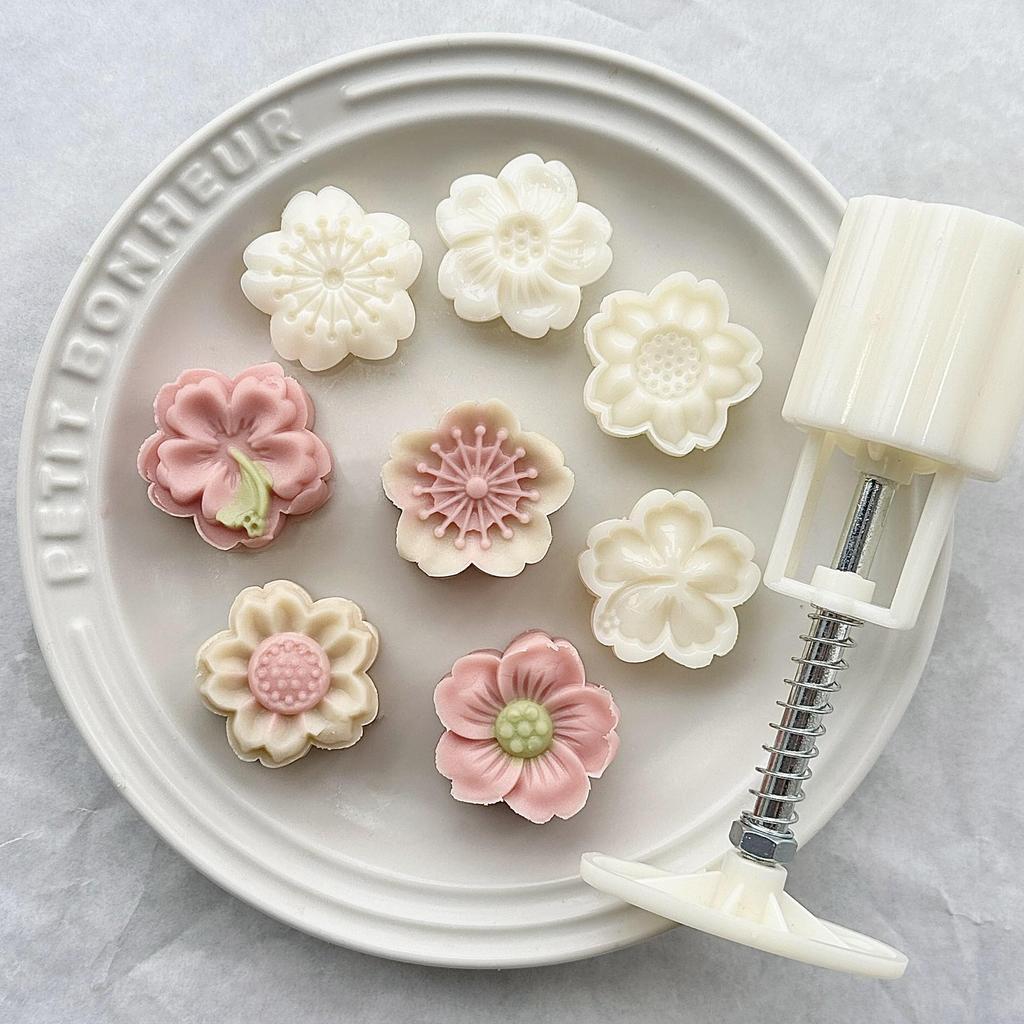 30/50/75g 3D Hibiscus Cherry Blossom Mung Bean Ice Skin Mooncake Mold