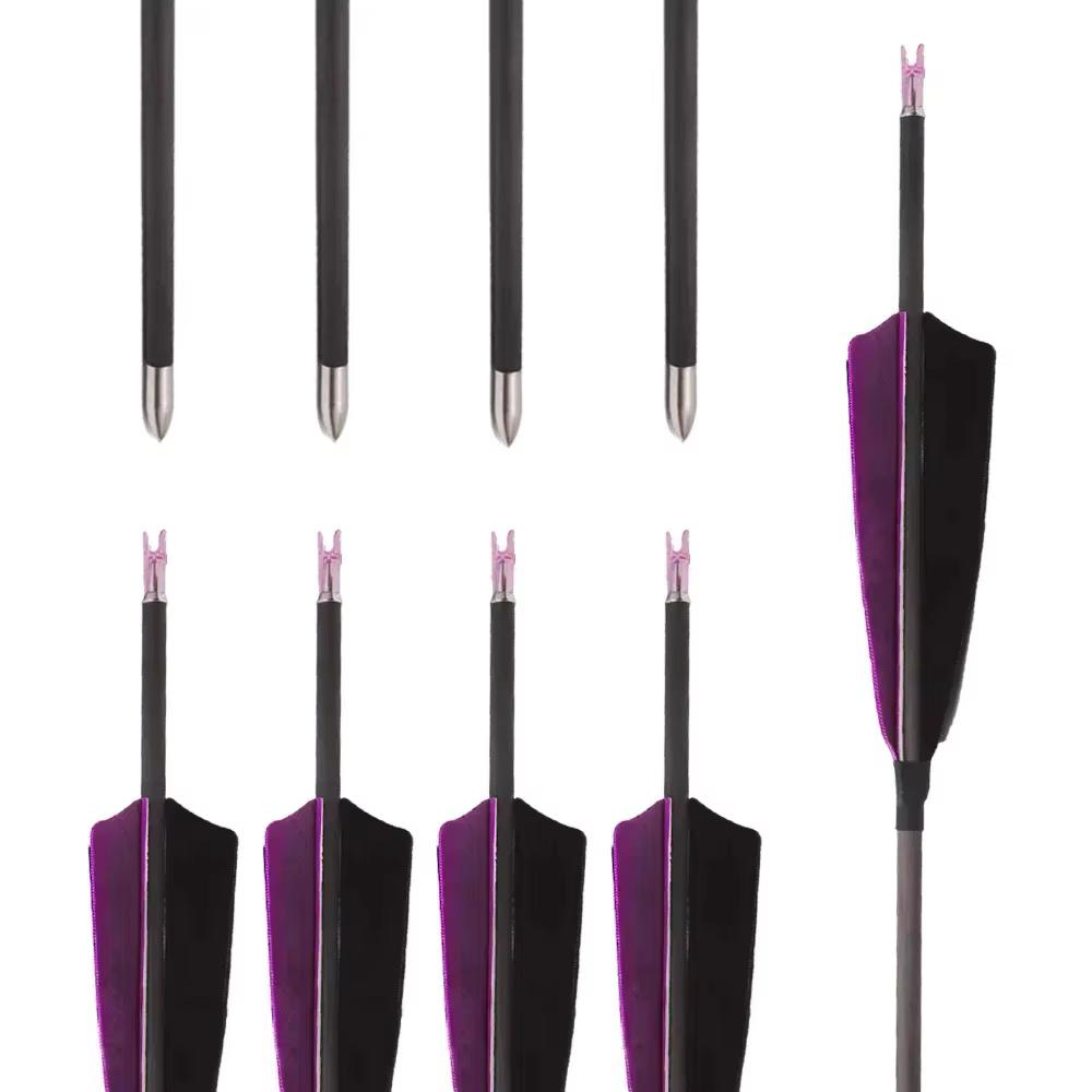 6/12/24pc ID4.2mm Pure Carbon Arrow Shaft Spine 300 350 400 500 600 700 800 900 1000 1100 1300 1500 1800 with 4in Turkey Feather 5