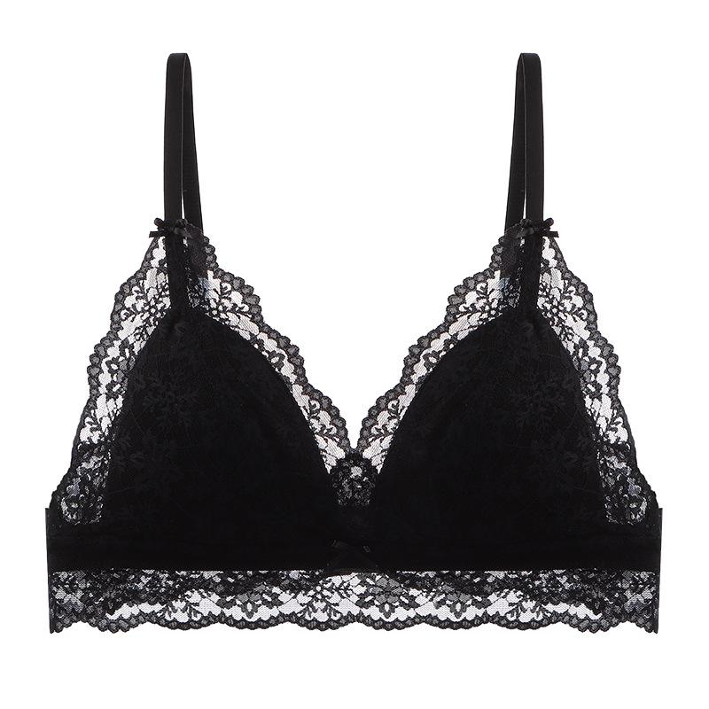 

Ультратонкий бюстгальтер из французского кружева, беспроводное нижнее белье 70A чёрный
