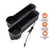 2PCS 3 In 1 Storage Box Set Front Seat Gap Filler Slip Organizer with Twin USB Car Charger Drink Cup Holder Ambient Lights