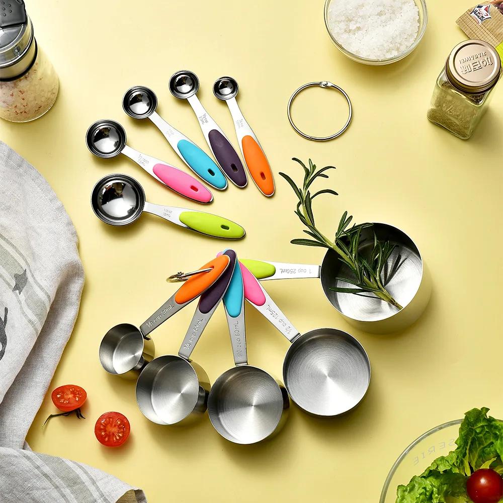 5/10Piece Silver Measuring Cups and Spoons Set Stainless Steel Measuring Cup Kitchen Measuring Spoon Scoop For Baking