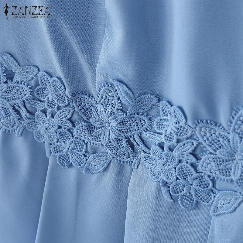 ZANZEA Women Casual Crpchet Patchwork Round Neck Summer Short Sleeve Blouse