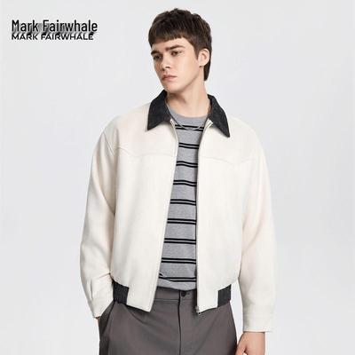 Mark Fairwhale Men's Suede-Like Color Block Lapel Jacket