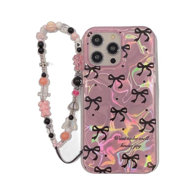 Pink water ripple bow for iPhone16Pro max Apple 17 mobile phone case 14/15 Korean girl