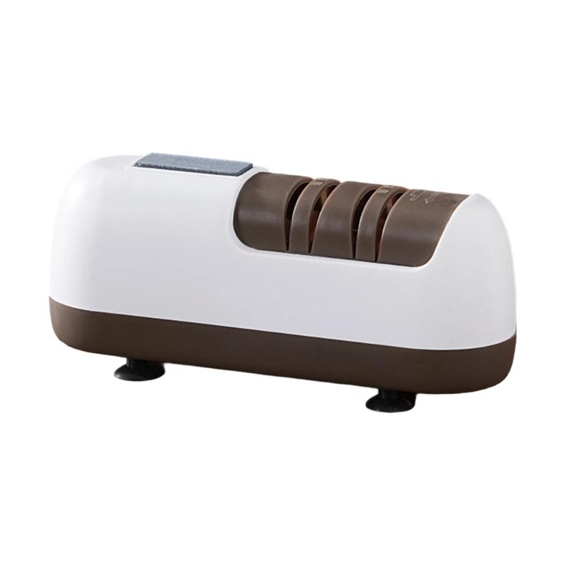 Three-Slot Electric Cutlery Sharpener with Coarse, Fine and Finish Positions for Progressive Kitchen Blade Maintenance