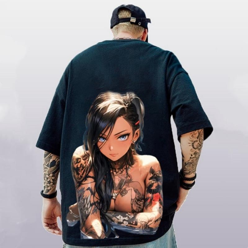 3d Anime Beauty Print Short Sleeve T-Shirt Street Trend Men's T-Shirt Summer Loose Oversized Short Sleeve Quick Dry Tees For Men