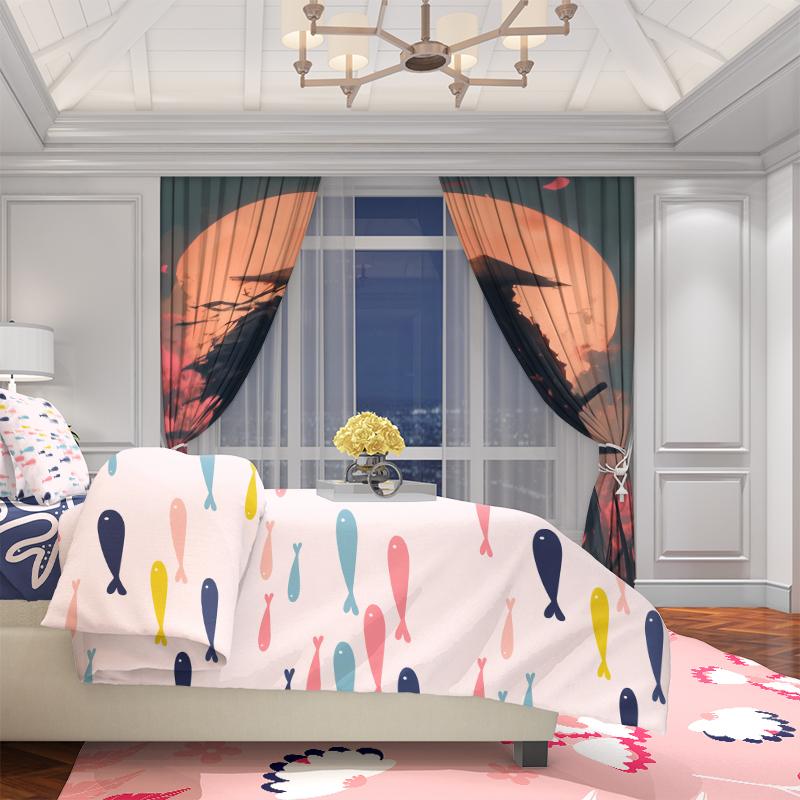 2pcs- Cherry Blossom Samurai Polyester Curtains, Pole Bag Curtains 42*84, Bedroom, Living Room, Home Room Decoration