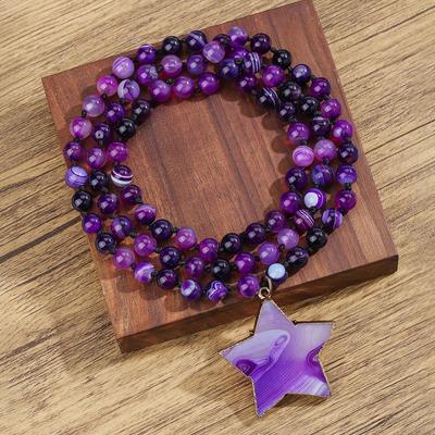 Collana Pendente Lunga Cristallo Ametista Bohemien