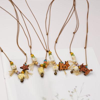 Ceramic Necklace Cute Cartoon Cat Bear Small Fresh Literary Stall Supply