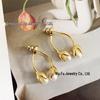 Elegant Spring French Retro Pearl Bud Earrings: Unique Front and Back Wearable Flower Design