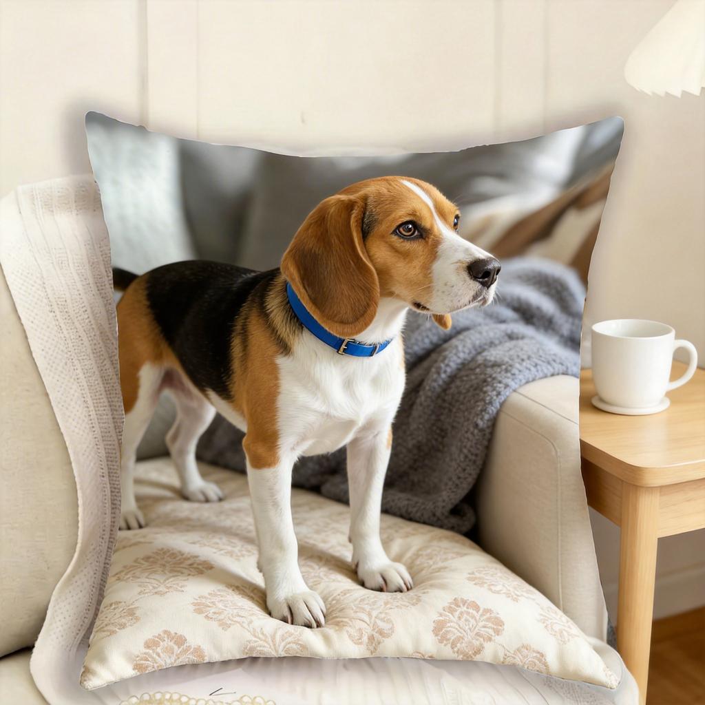 Beagle Dog Pillow Cover Realistic Pet Photo Decorative Cushion Case X Inch Zippered Machine Washable for Living Room