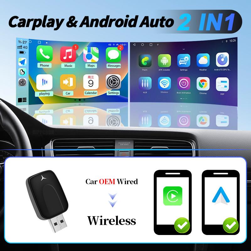 Wired To Wireless CarPlay Android Auto Adapter Dongle Plug and Play 2in1 For Toyota VW Kia