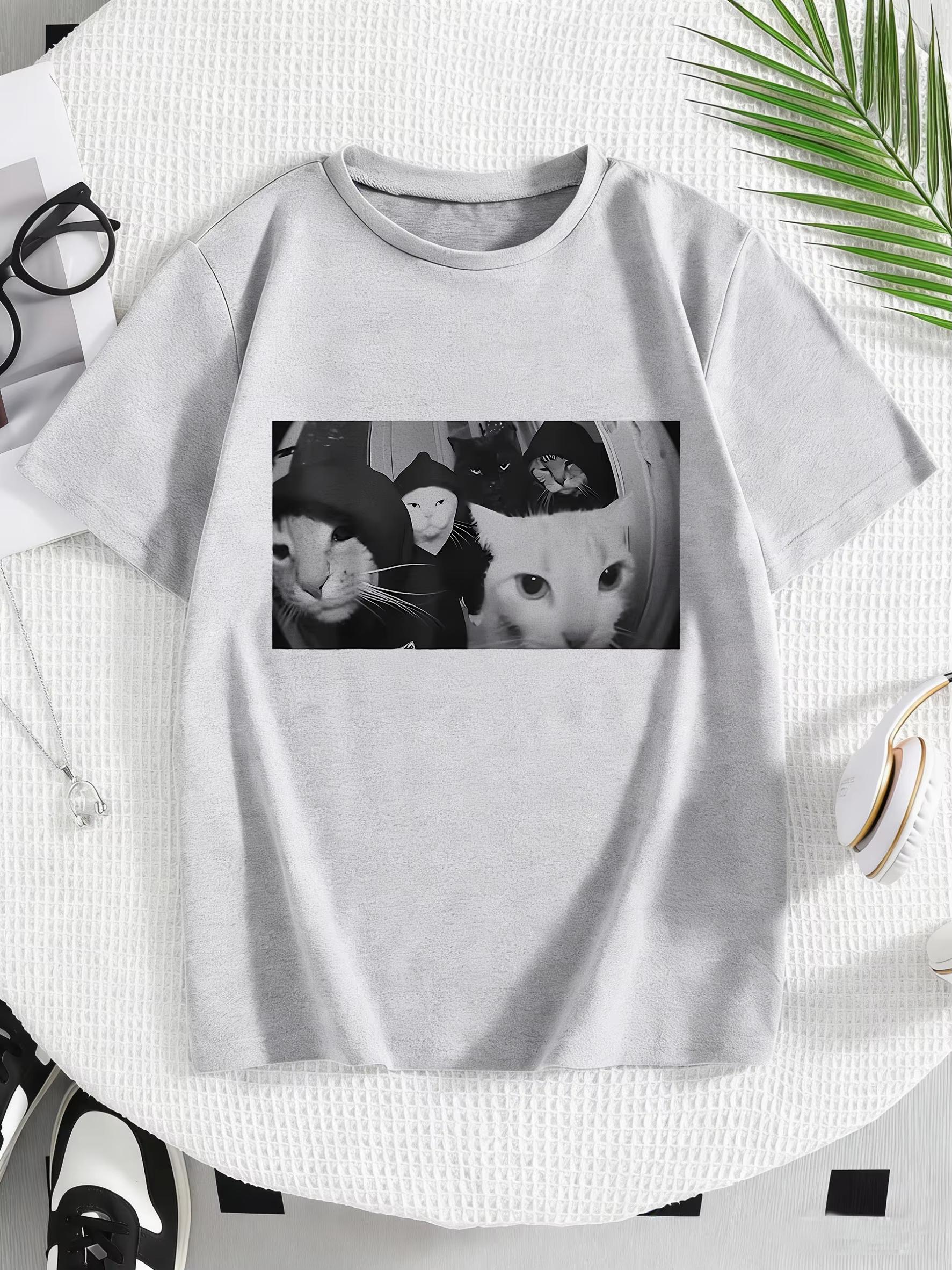 

Streetwear Cat Print T Shirts Hip Hop Design Cat pure cotton Unisex and Women Tshirt 2026 Summer Spring Casual Top Tee S