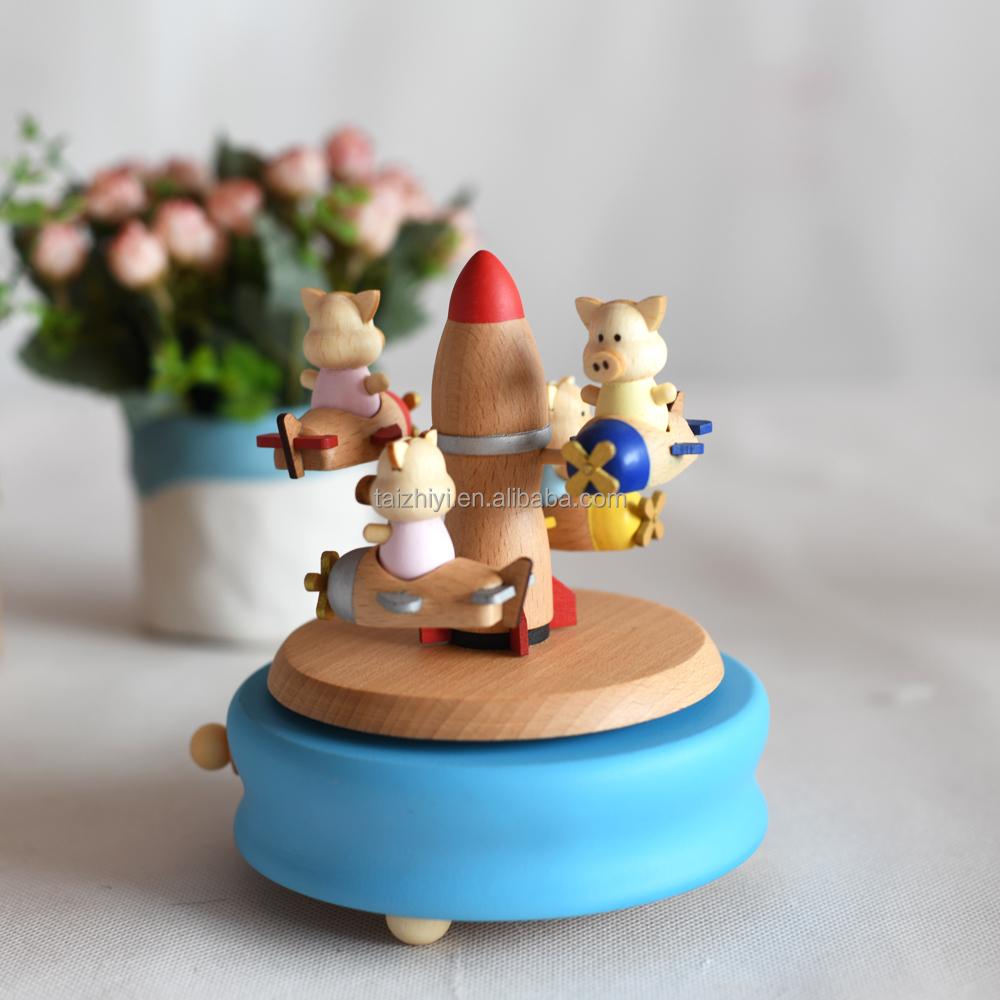 Custom Logo Wooden Music Box 18-Note Mechanical Wind-Up Rotating Carousel Ballerina Gift OEM