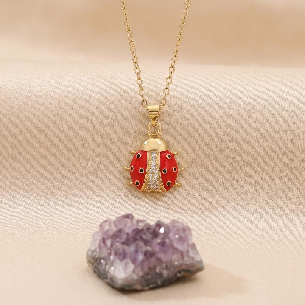 Ladybug-Pendant Necklace With Zirconia For Women Lightweight Allergy Free Jewelry Gift