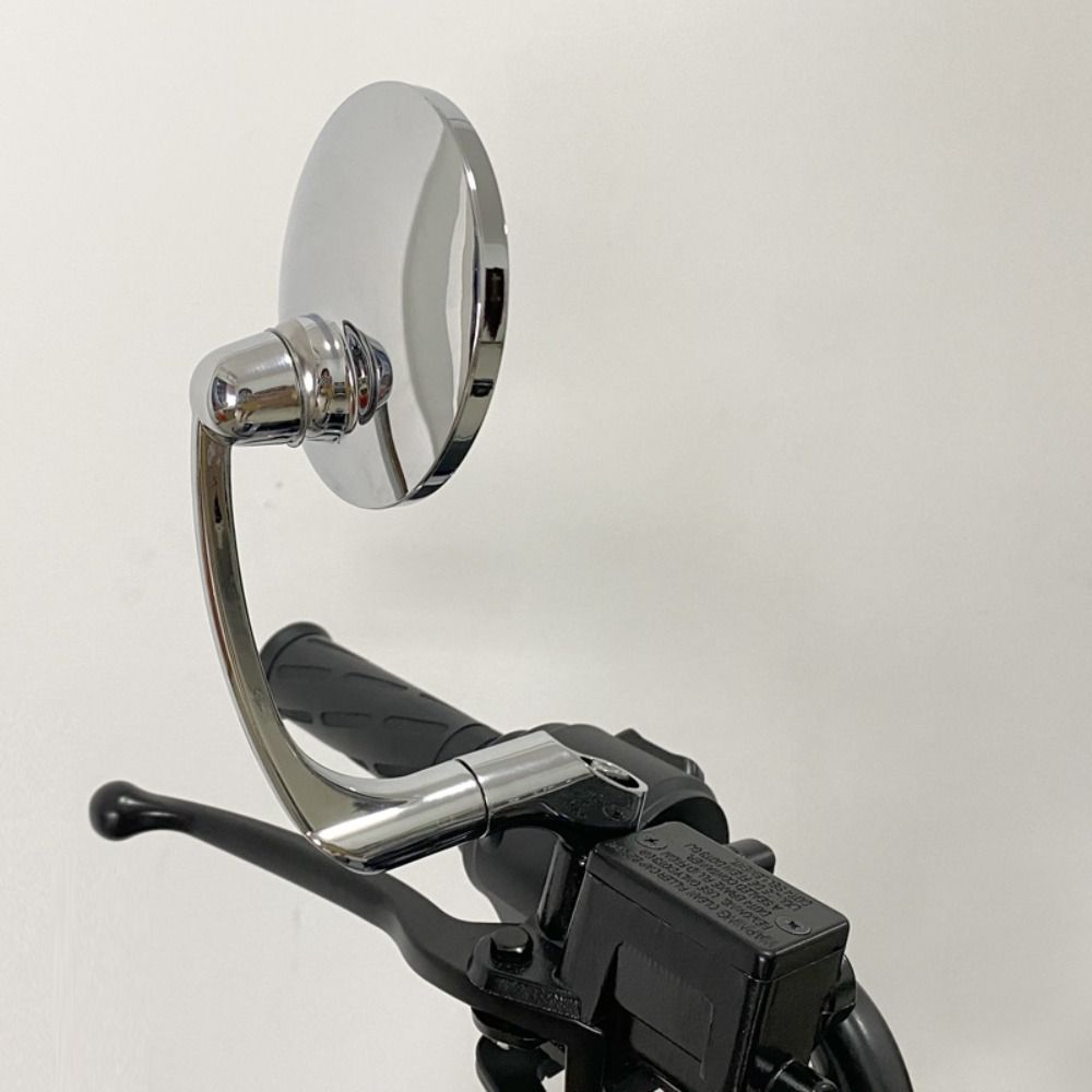 Retro Round Motorcycle Rearview Mirror Bend Rod Silver Side Mirrors Convex Motorbike Accessories Universal