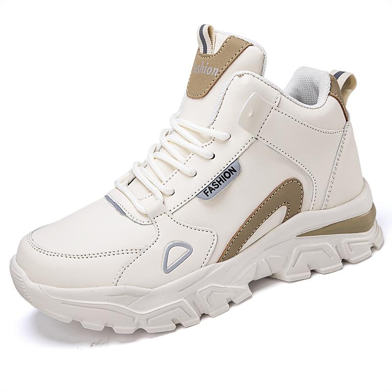 Four Season Model with Thick Bottom and Increased Height Women's Shoes Sports Casual Shoes Large Size Microfiber Leather Waterproof Sports Shoes